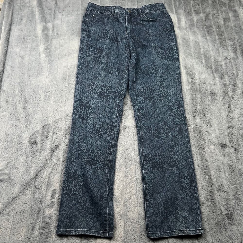 Charter Club Lexington Straight Jeans Blue Medallion Print Size 10 Damask Denim